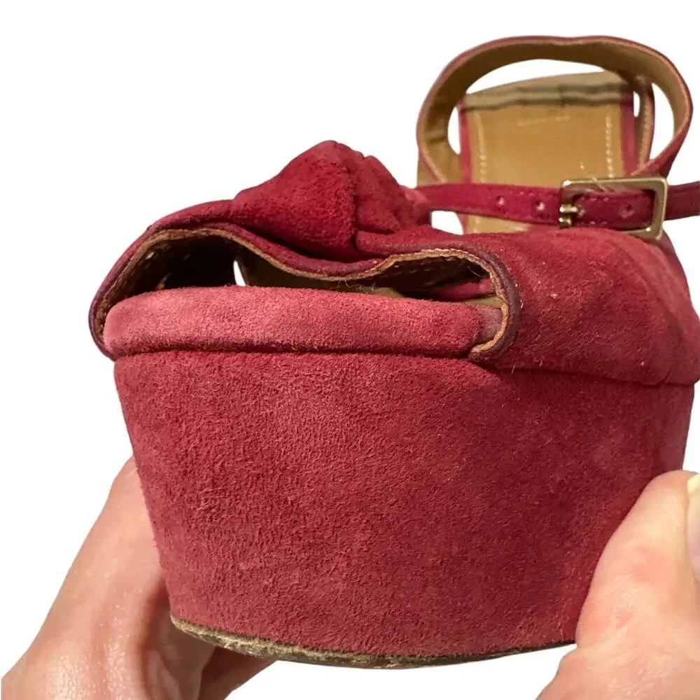 Aquazzura Mira Red Suede Platform Heels IT 37.5 US 7.5 Block Slingback Sandals